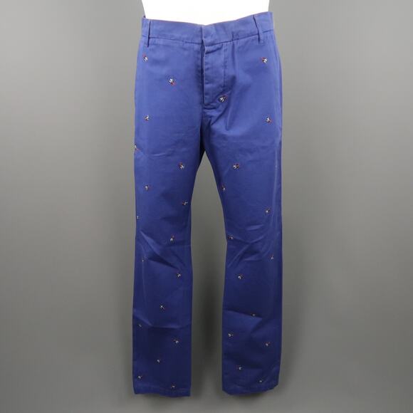 BAND OF OUTSIDERS Size 32 Navy Embroidery Cotton Button Fly Casual Pants